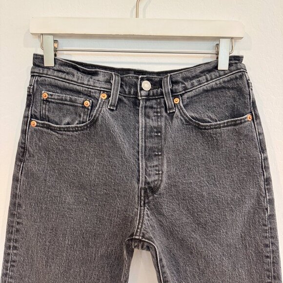Levi’s Denim 501 High Rise Button Fly Raw Hem Cropped Jeans Faded Black Gray 26 - Picture 2 of 7